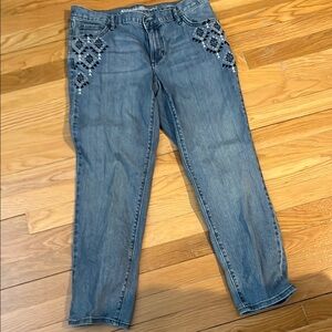 Eddie Bauer Light Blue Cropped Jeans with Black Embroidery